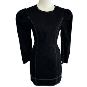 En Saison Black Mini Dress Puffed Sleeves Size S Stretchy Bodycon‎ ANTHROPOLOGIE